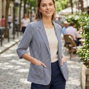 Maurices Navy & White Gingham Plaid Blazer - Large